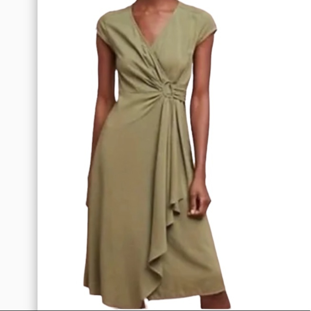 NWT Maeve Rayna moss faux wrap asymmetrical cap sleeve midi dress
